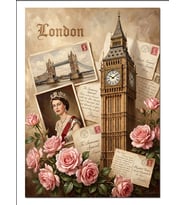 Londra Big Ben Ve Güller Kolaj Dekoratif Kanvas - Mdf Ahşap Tablo