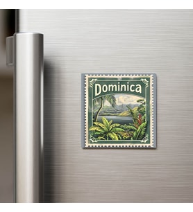 Dominika Dominica - Posta Pulu Temalı Ülke - Baskılı Buzdolap Magneti Kare - 9x9 cm