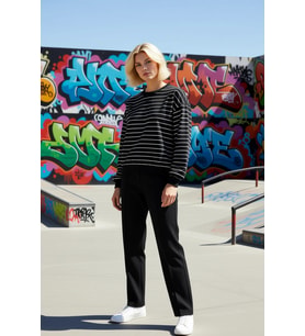 Kadın Bisiklet Yaka Düşük Kol Çizgili Regular Örme Sweatshirt Fonksiyonel Dayanıklı Modern