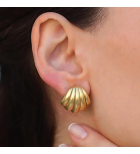 İstiridye Bombeli Gold Gümüş Küpe