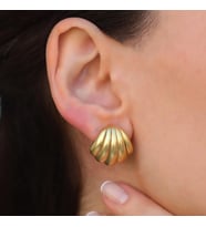 İstiridye Bombeli Gold Gümüş Küpe