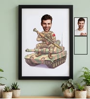 Kişiye Özel Karikatürlü Asker Siyah Çerçeve 30 Ağustos Zafer Bayramı Hediyesi