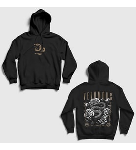 Presmono Unisex Siyah Venomous Snake Sırt Baskılı Kapüşonlu Sweatshirt 518228tt