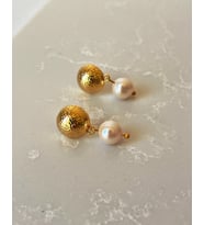 14k Altın Kaplama Gerçek Inci Halka Küpe (tasarım) (Gold)