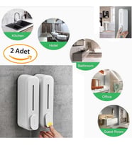 2 Adet Duvara Monte Edilebilir 350ml Sabunluk Şampuanlık Sıvı Sabun Şişesi Banyo Sabunluk Beyaz
