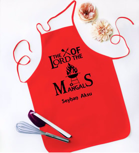 BK Gift Kişiye Özel Lord of The Mangals Tasarımlı Kırmızı Mutfak Önlüğü-1