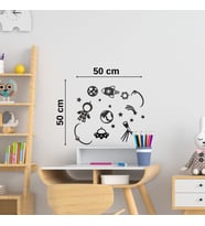 Uzay Temalı Siyah Ahşap Duvar Süsü – Çocuk Odası Dekoru  50x50 cm  Kendinden Yapışkanlı (K.Siyah)