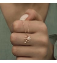Gümüş Rose Kalpli Dört Yapraklı Yonca Kadın Kolye