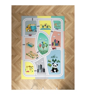 MEKTA HOME BEBEK VE ÇOCUK ODASI Hayvan Ağaç ve Yol Figür Desenli Halı
