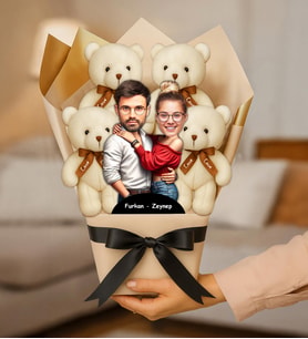 Kişiye Özel Fotoğraflı Çift Ayıcık Buketi (STD)