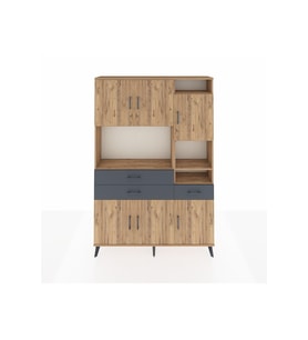 Arges Dolap 10 Raflı 3 Çekmeceli 6 Kapaklı 132x30x195 Çam-Çam/Antrasit