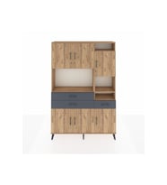 Arges Dolap 10 Raflı 3 Çekmeceli 6 Kapaklı 132x30x195 Çam-Çam/Antrasit
