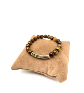 A+ KALİTE  Gold Renk Zirkonyum Detaylı Kaplan Gözü Doğal Taş Bileklik > Sertifikalı - Handcrafted