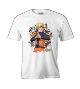 Naruto with Several Naruto Figures Beyaz Erkek Tshirt