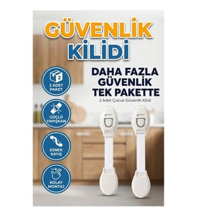 Esnek Kayışlı Çocuk Güvenlik Kilidi 2 Adet – Güçlü Yapışkanlı Dolap ve Çekmece Kilidi