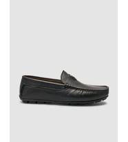 %100 Hakiki Deri Siyah Logo Detaylı Erkek Loafer Ayakkabı