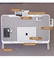 Monozone Yükseklık Ayarlı Fanlı Laptop Sehpası Notebook Standı Kitaplık Tutacağı+Lamba+Fırfır Hediye