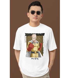 Tasarım Saitama One Punch Man Baskılı Unisex Oversize Anime Dizi Karakter Tişört