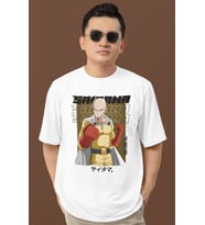 Tasarım Saitama One Punch Man Baskılı Unisex Oversize Anime Dizi Karakter Tişört