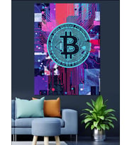 Mor Bitcoin Logo Tasarımı Dekoratif Kanvas - Mdf Ahşap Tablo