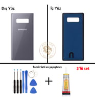 Samsung Note 8 Gri Arka Pil Kapağı Batarya Kapağı Lazer Kesim + Yapıştırıcı ve Vida Seti