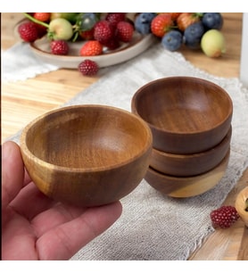 4'lü Yuvarlak Akasya Çerezlik, Sunum Kasesi, Zeytinlik, Kahvaltı Sunumluk 8 cm - 4 cm