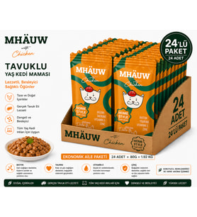 MHAUW Tavuklu Kıyılmış Pouch Yetişkin Kedi Konservesi 80 Gr 24'li Paket