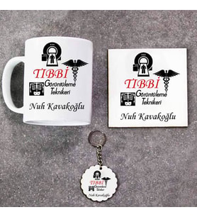 Tıbbi Görüntüleme Teknikeri Kupa Bardak Altlık ve Anahtarlık Hediye Seti (Model 1)