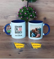 Babalar Günü Hediyesi Kupa Bardak Lacivert Fotoğraflı Babaya Doğum Günü Hediyesi