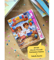 Karne Hediyesi 20 Set Ayıcık Desenli Görünmez Kalem ve Tebrik Kartı
