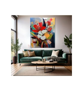 Kanvas Duvar Tablosu Soyut Çiçekler Yağlı Boya Görünümlü Dijital Baskı Salon Tablosu Modern Tablo