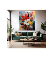 Kanvas Duvar Tablosu Soyut Çiçekler Yağlı Boya Görünümlü Dijital Baskı Salon Tablosu Modern Tablo