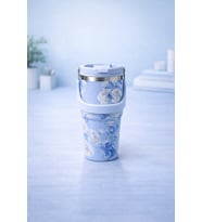 700 Ml Taşıma Kulplu Çelik Termos Mug Vakumlu Isı Yalıtımlı Sızdırmaz Şık Bardak (Ebru Mavi)