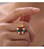925 Ayar Gümüş Mineli Yılbaşı Kapı Dekorasyonu ve Kurdele Kolye (Gold)