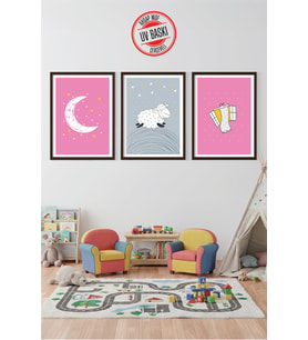 UV Baskılı Çocuk Odası 3'lü Ahşap MDF Tablo Seti - V23