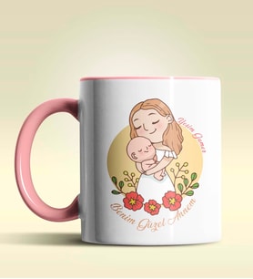 Kişiye Özel Benim Güzel Annem Tasarımlı Pembe Kupa Bardak (Pembe)