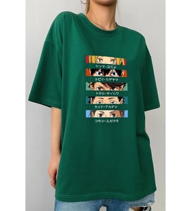Unisex Cosplay Haikyuu Baskılı T-shirt (Yeşil)