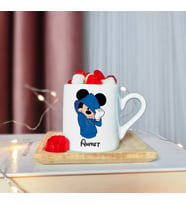 Mickey Mouse Tasarımlı Ahşap Tabaklı Kişiye Özel Türk Kahvesi Fincanı