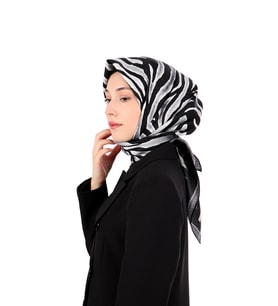 Bursa İpek Gri Zebra Desen Twill İpek Eşarp