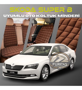 Skoda SuperB Kahverengi Renk Tay Tüyü Cepli & Terletmez Sırtlı Oto Koltuk Minder Seti - Koltuk Koruma Kılıfı (ÖN & ARKA TAM SET)
