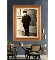 Altın Varaklı Çerçeveli Paspartulu Atatürk Tablo nh31 (Gold)