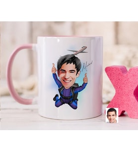 Bk Gift Kişiye Özel Paraşüt Karikatürlü Pembe Kupa Bardak-1, Sevgiliye Hediye, Arkadaşa Hediye