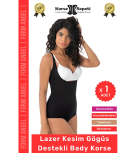 #Korse Kayma Önleyen 2 Beden Küçülten İz Yapmayan Lazer Kesim Göğüs Destekli Body Korse - 1 Adet (Siyah)