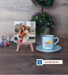 Müzik Öğretmeni Fotoğraflı Dekoratif Taş, Ahşap Altlıklı Türk Kahvesi Fincanı Hediye Öğretmenler Günü Hediyesi (Model 2)