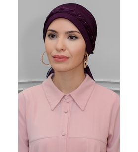 Mürdüm Pratik Hazır Geçmeli Tesettür Bone Fukuro Piliseli Örgülü Güllü 1823_07