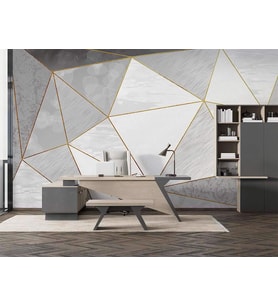 Beyaz Gri Geometrik Desenli 3D Duvar Kağıdı
