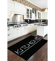 Siyah Kaymaz Tabanlı Kitchen Yazılı Mutfak Halısı MTK04