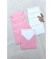 15 Adet Pembe Zarf ve Mandallı Pembe Çizgili Kart - Hediye Paketleme Kartı  - Not Kartı 1.Hamur