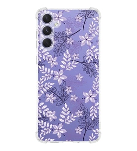 Samsung Galaxy A54 Uyumlu Köşe Korumalı Antişok Kapak Floral Lila Tasarımlı Şeffaf Silikon Kılıf