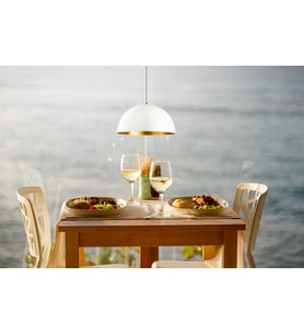 RİOLİGHT MODERN MASA ÜSTÜ PARLAK BEYAZ İÇİ GOLD 1XE27 DUYLU TEKLİ METAL SARKIT AVİZE ÇAP:40CM